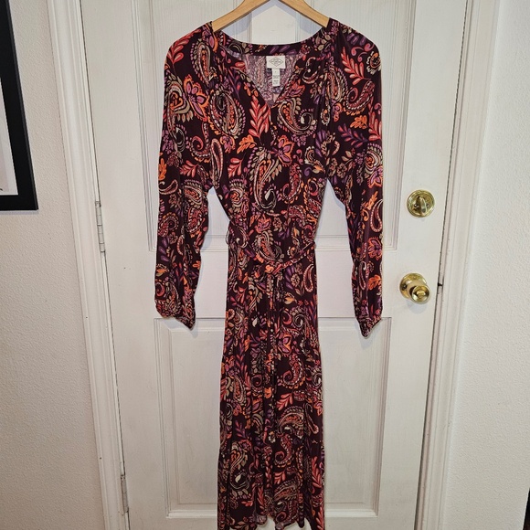 St. John's Bay Womens Long Sleeve Paisley A-Line Dress size L - Picture 2 of 7